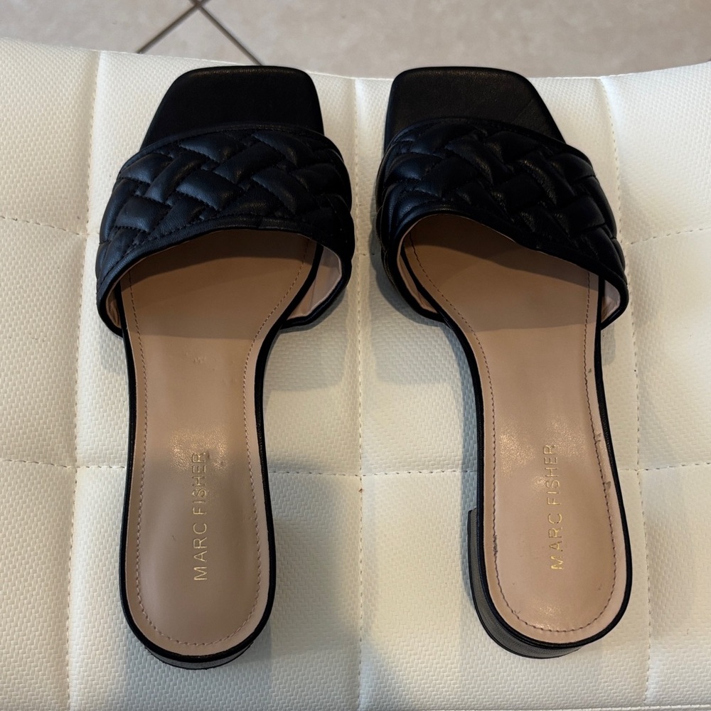 Marc Fisher Black Braided Slide Mules